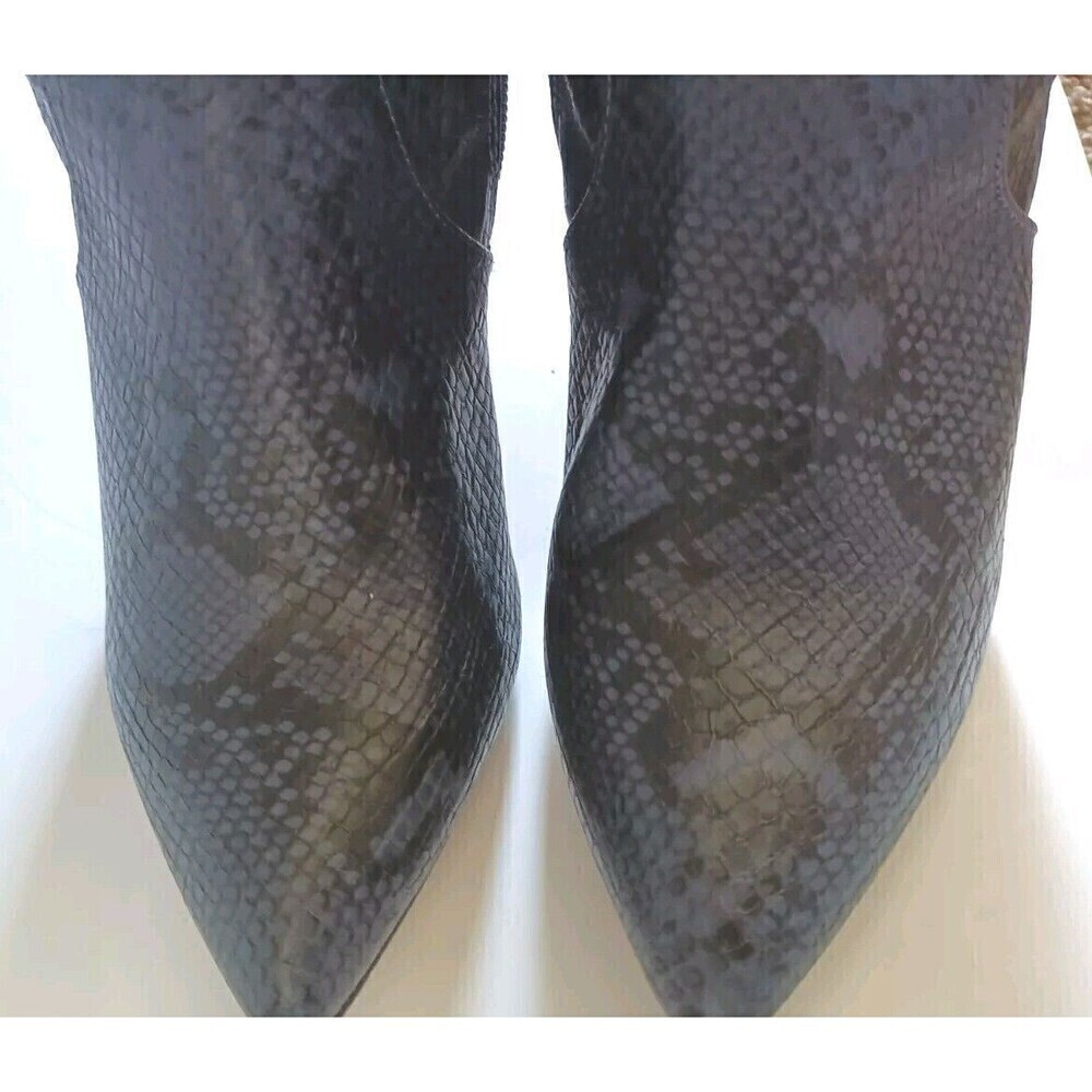 Catherine Maladrino Snake Print Knee Boots 6.5 Black Navy High Heel Pointed Toe - Picture 4 of 12